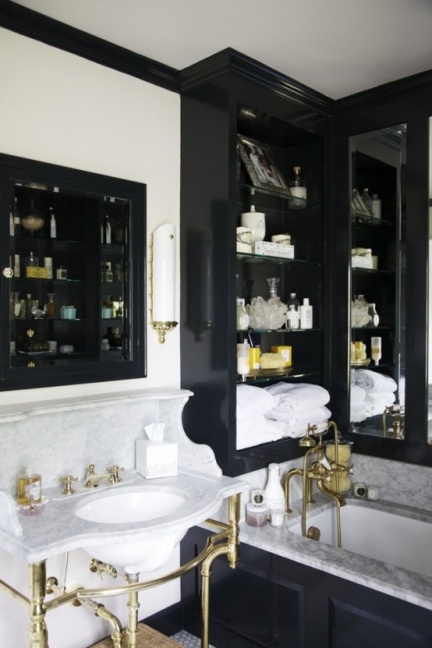 Traditional bathroom with brass hardware 